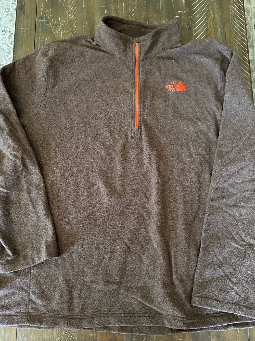 The North Face Brown Fleece Quarter Zip Jacket with Orange Trim - Size XXL
